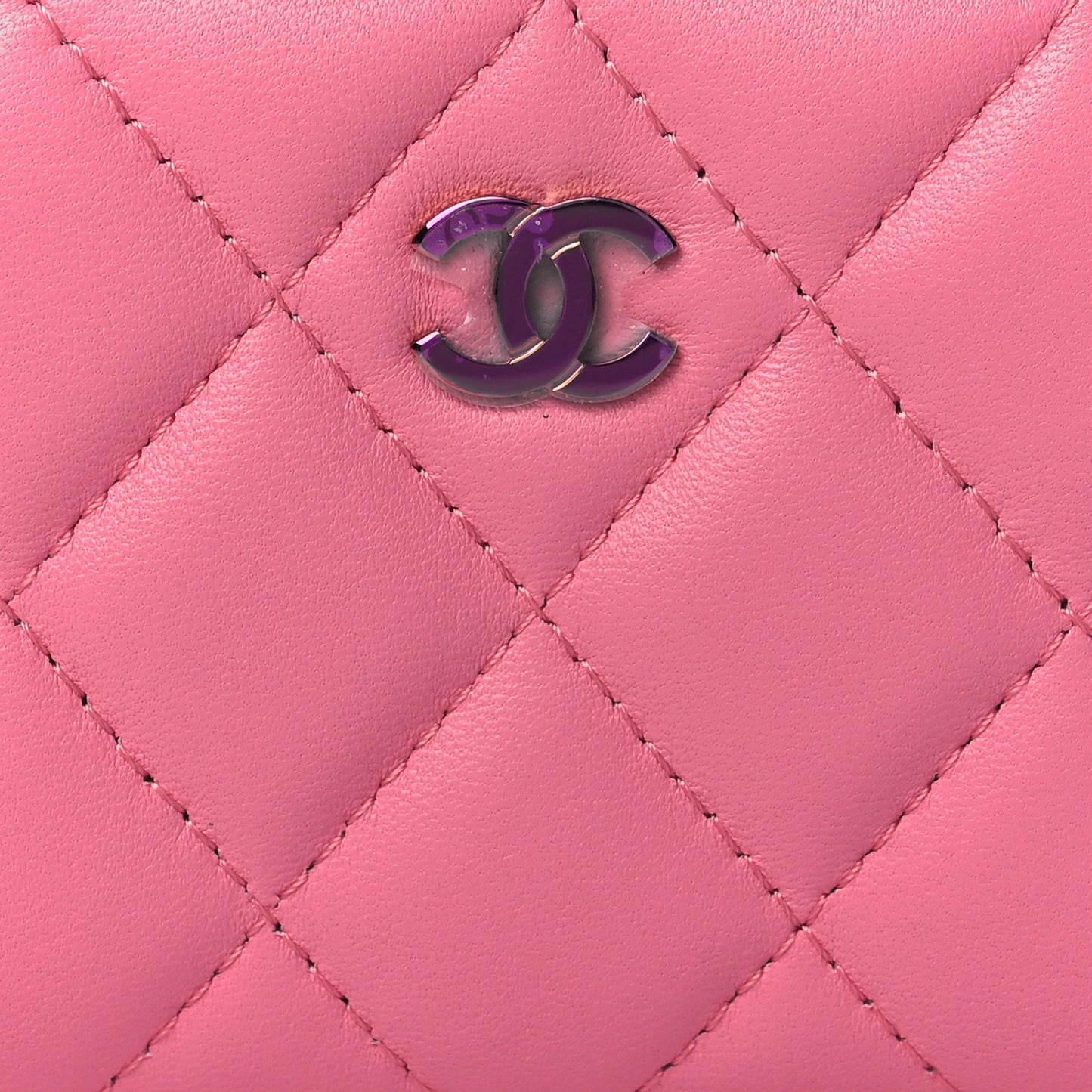 Lambskin Quilted Zip Around Coin Purse Wallet Pink Yellow