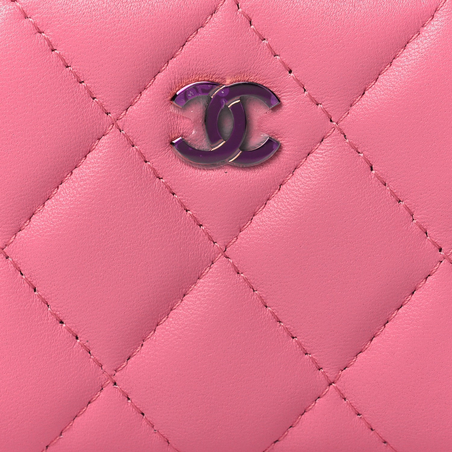Chanel Lambskin Quilted Zip Around Coin Purse Wallet Pink Yellow 8 of 9