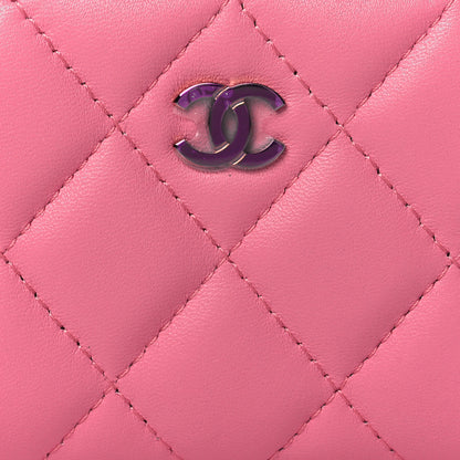 Chanel Lambskin Quilted Zip Around Coin Purse Wallet Pink Yellow 8 of 9