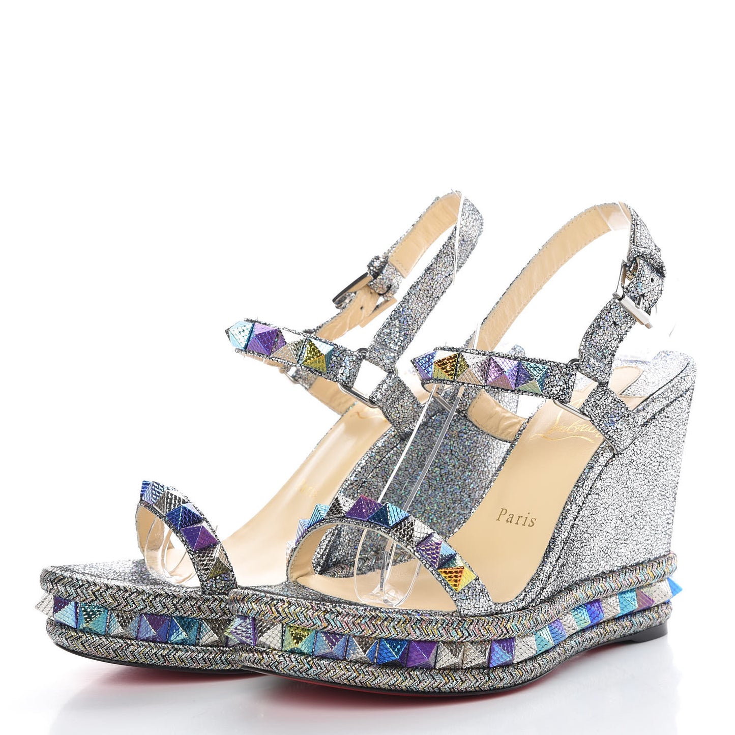Nappa Mica Pyraclou 110 Wedge Sandals 38 Silver