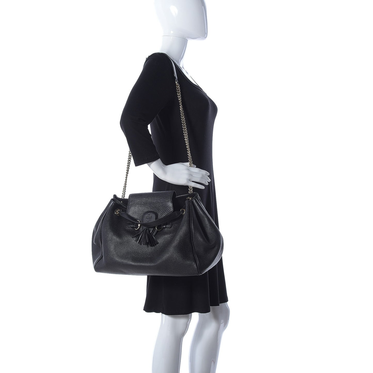 Calfskin Medium Emily Shoulder Bag Black