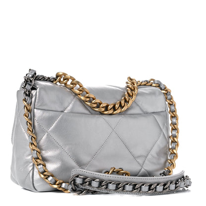 Chanel Metallic Goatskin Quilted Medium Chanel 19 Flap Silver 3 of 9