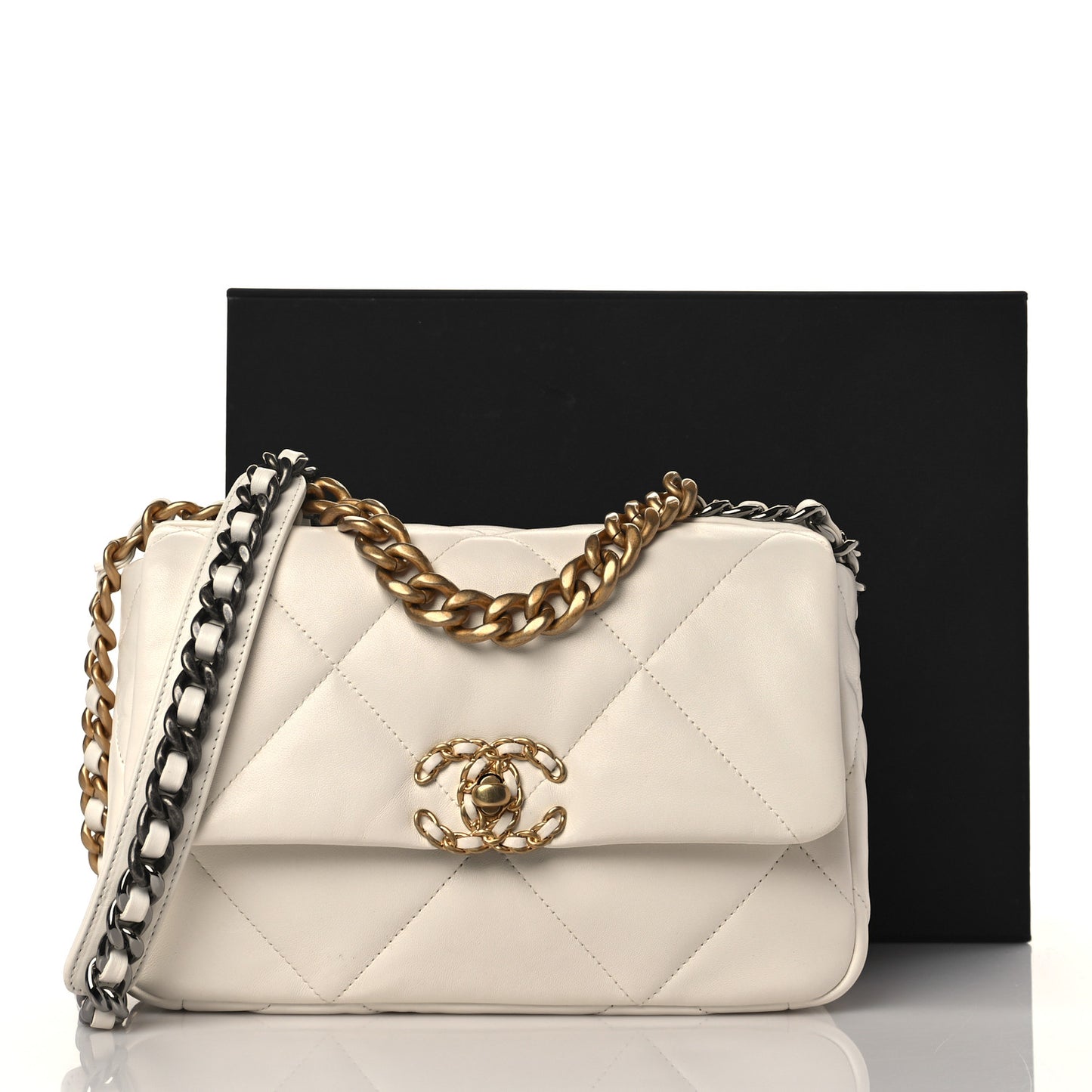 Lambskin Quilted Medium Chanel 19 Flap White