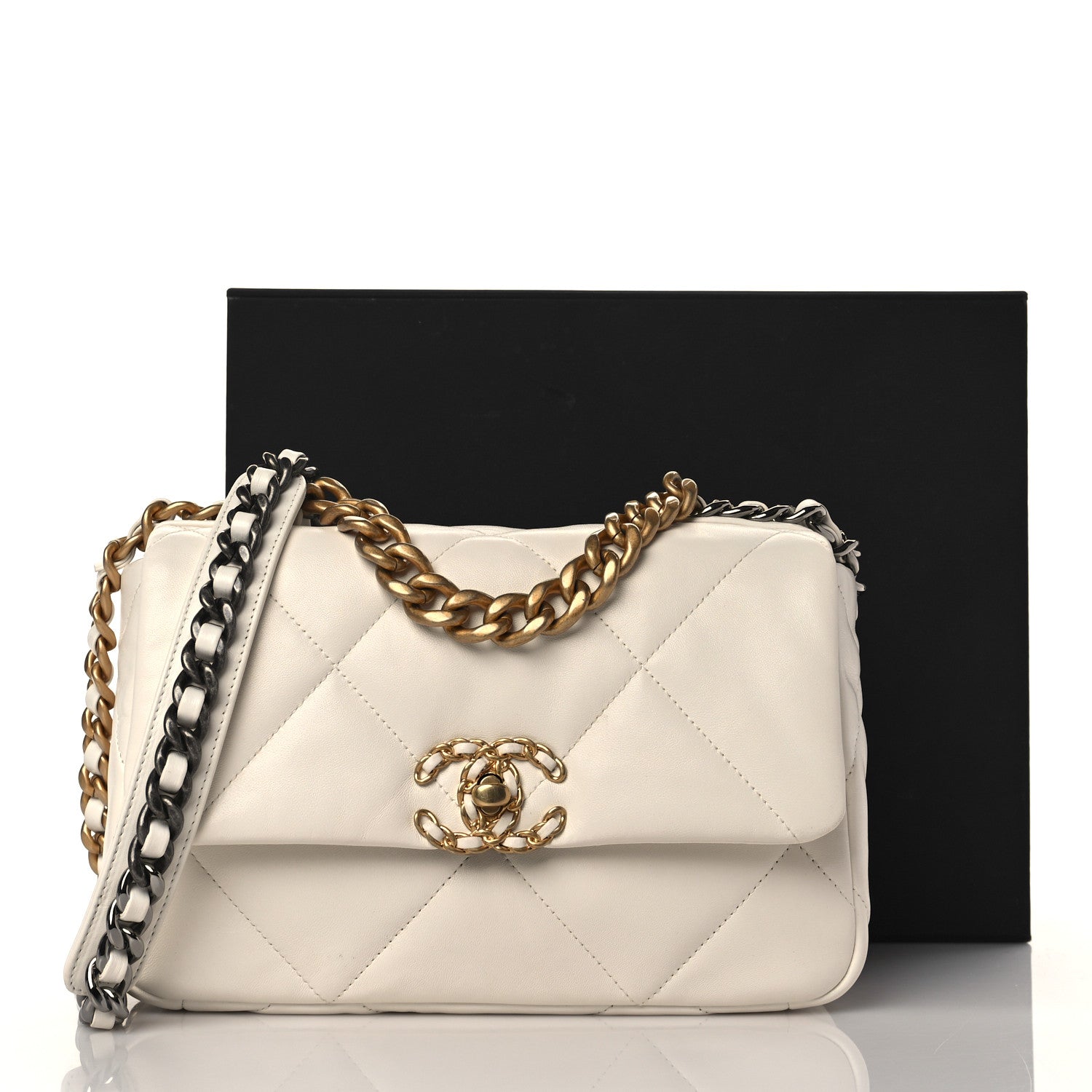 Chanel Lambskin Quilted Medium Chanel 19 Flap White 11 of 11