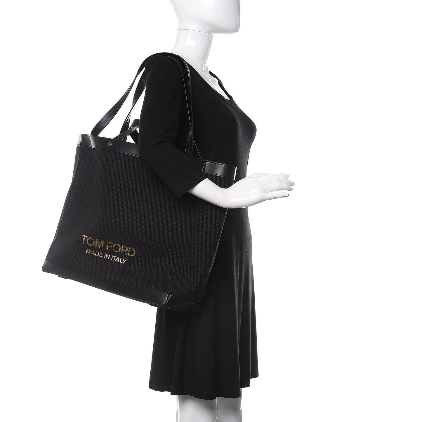 Canvas Calfskin Logo Tote Black