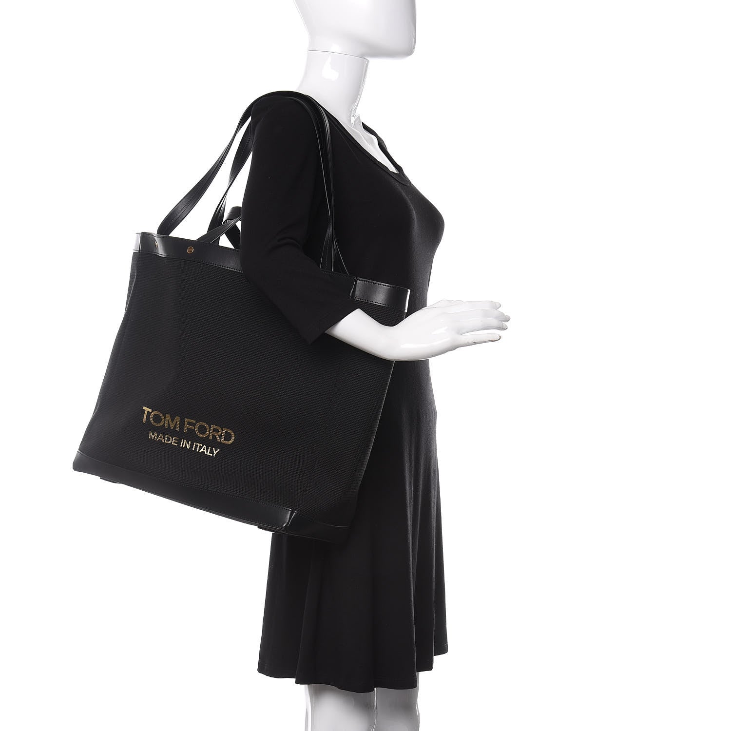 Tom Ford Canvas Calfskin Logo Tote Black 2 of 9