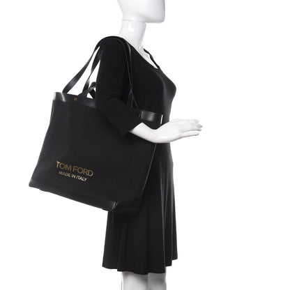 Tom Ford Canvas Calfskin Logo Tote Black 2 of 9