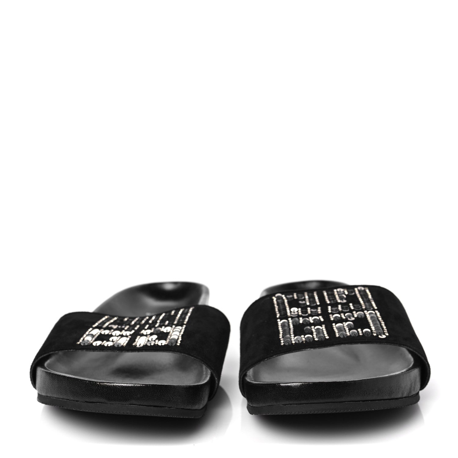 Givenchy Suede Sequin Logo Womens Slide Sandals 39 Black 2 of 7