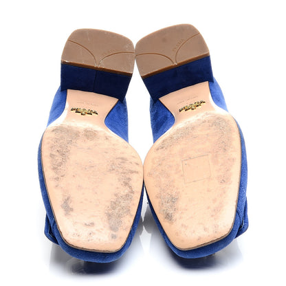 Prada Suede Turnlock Block Heel Pumps 37.5 Blue 7 of 10