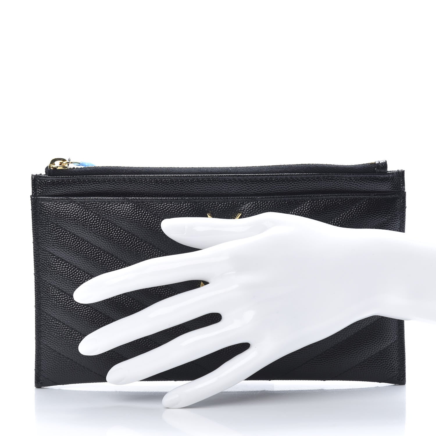 Saint Laurent Grain De Poudre Chevron Monogram Bill Pouch Black 2 of 8