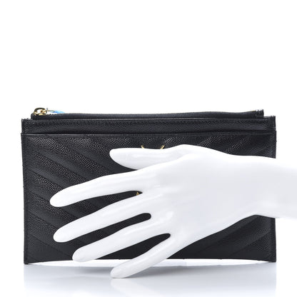 Saint Laurent Grain De Poudre Chevron Monogram Bill Pouch Black 2 of 8