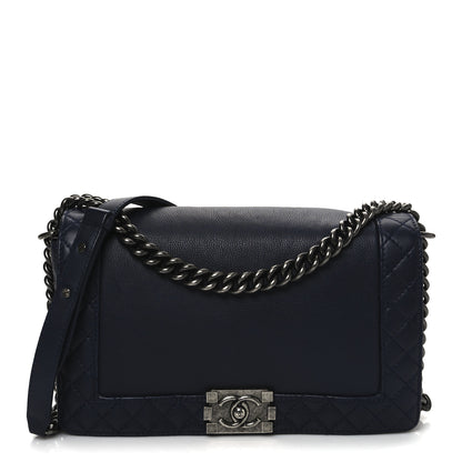 Chanel Calfskin New Medium Boy Reverso Flap Navy 1 of 12