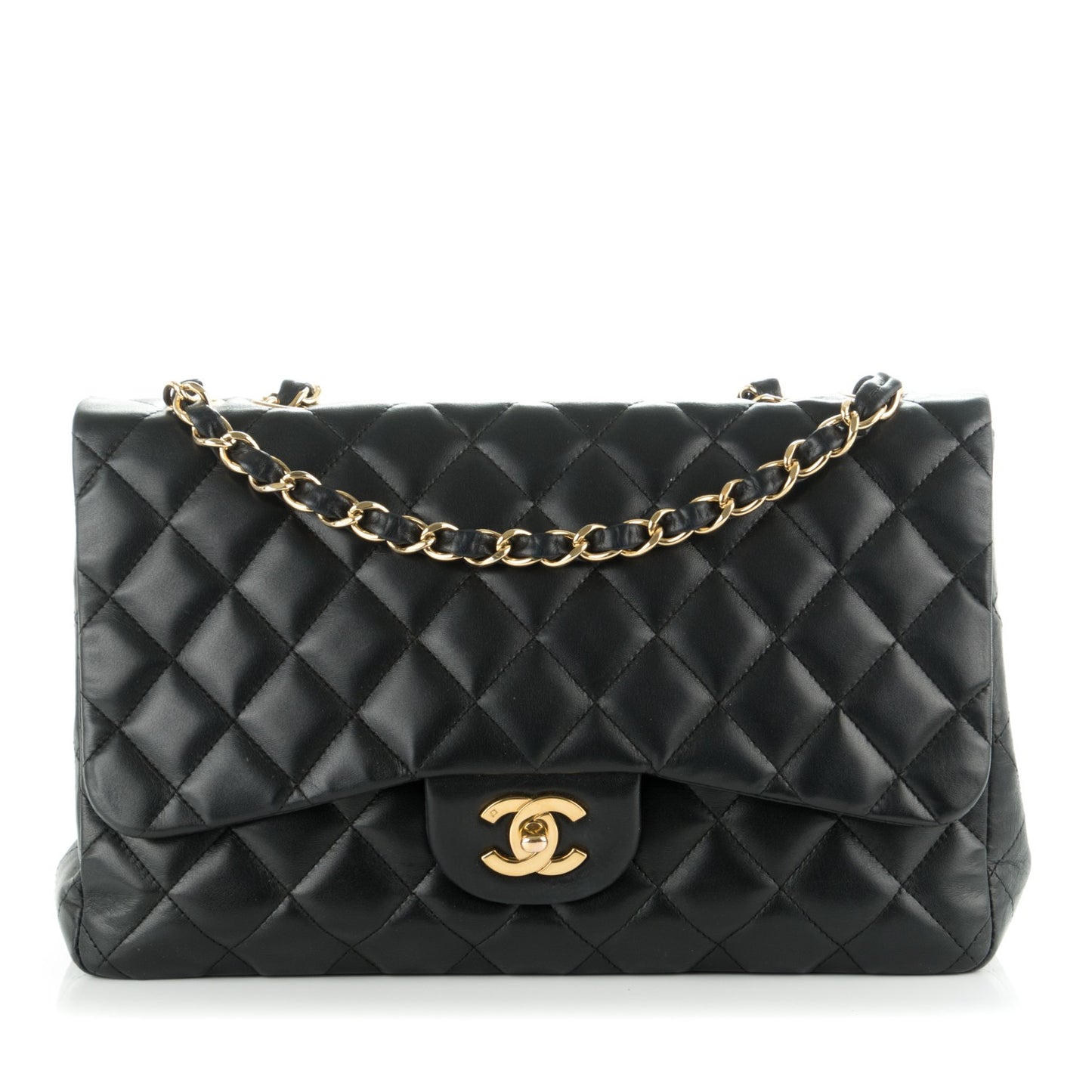 Lambskin Quilted Jumbo Single Flap Black