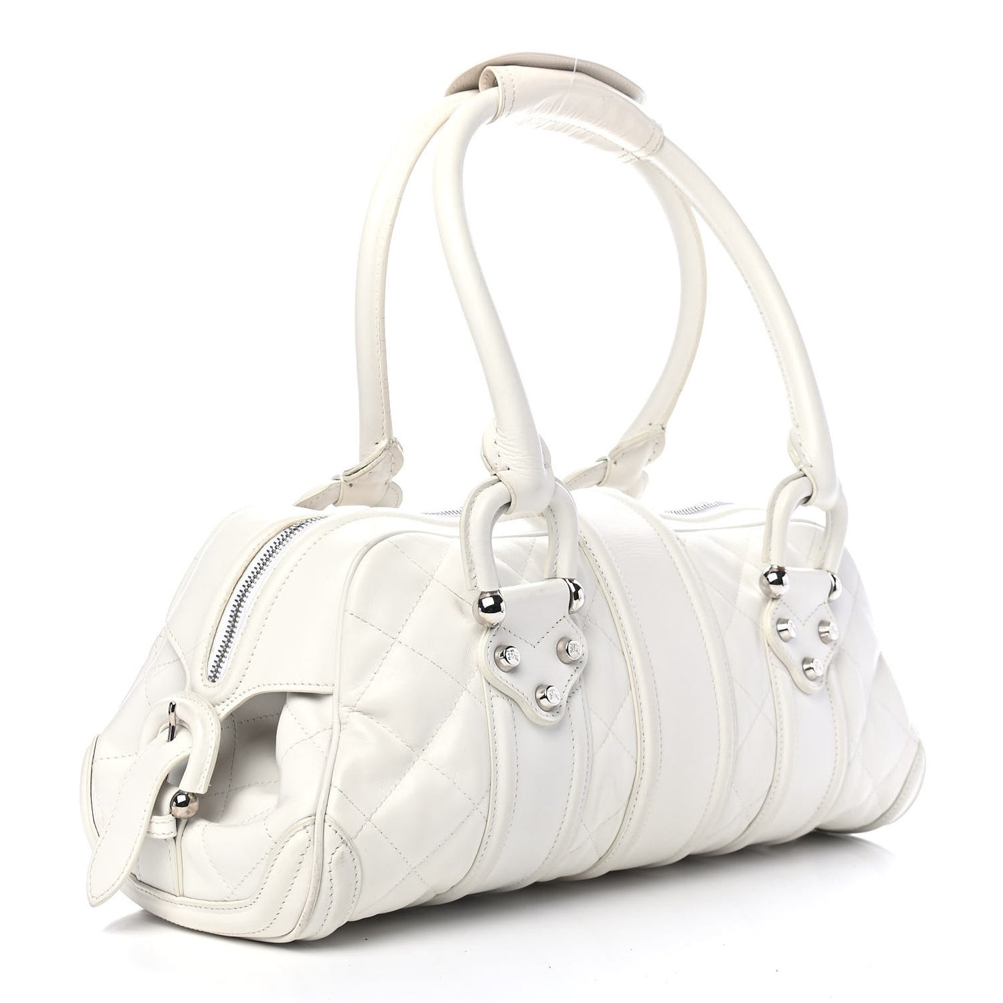 Calfskin Quilted Manor Satchel White