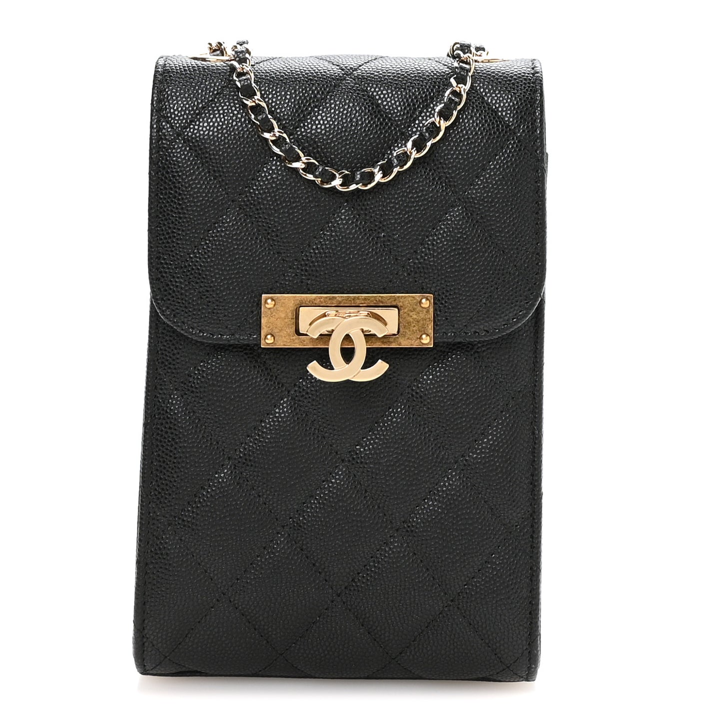 Caviar Quilted Golden Class Phone Holder Black