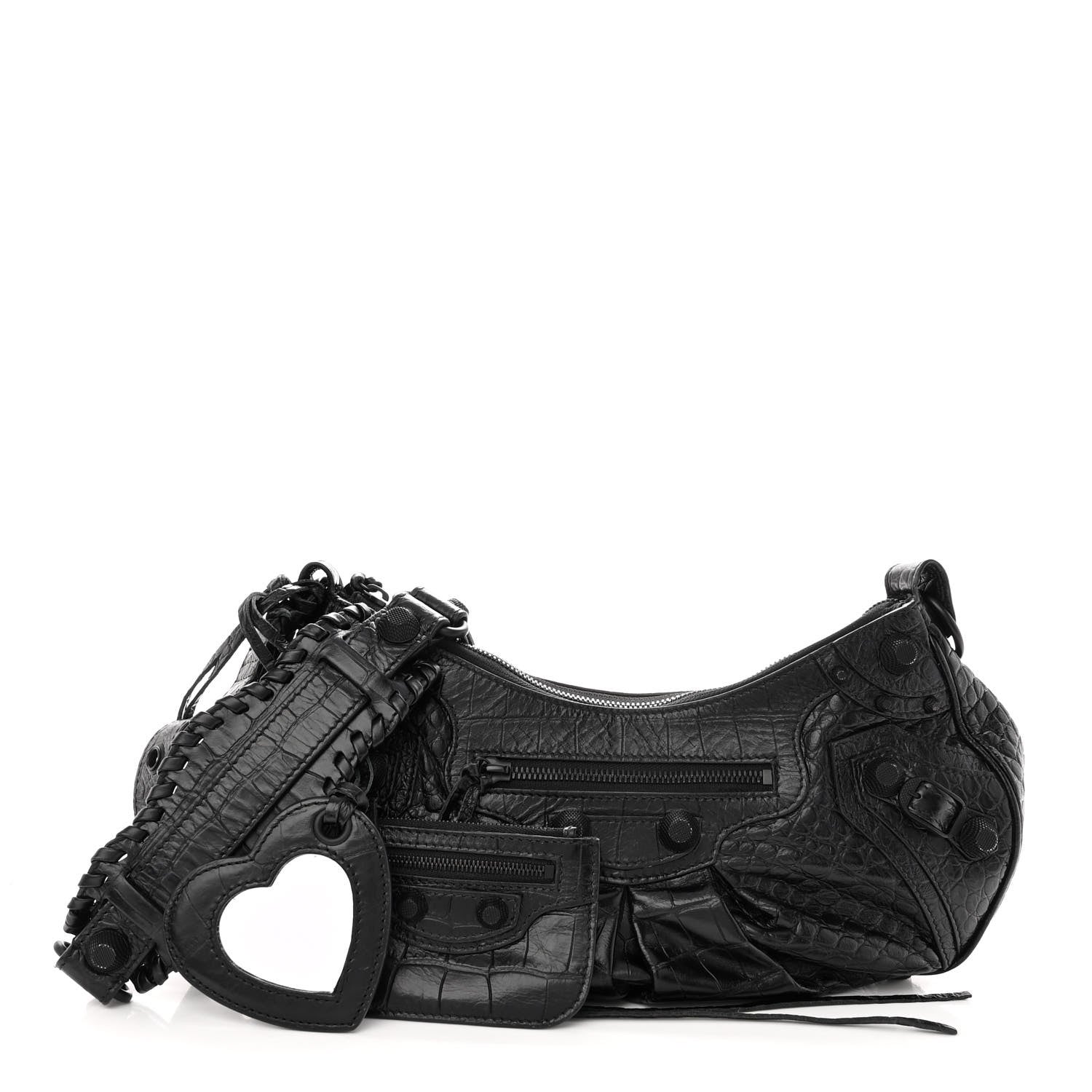 Balenciaga Extra Supple Calfskin Crocodile Embossed Monochrome Small Le Cagole Shoulder Bag Black 1 of 10
