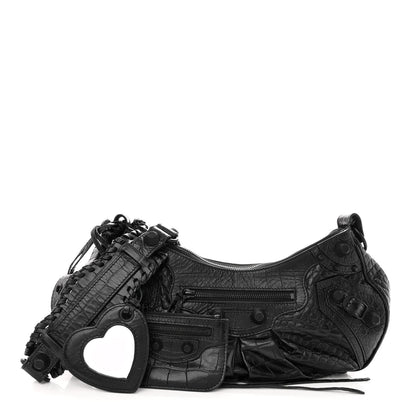 Balenciaga Extra Supple Calfskin Crocodile Embossed Monochrome Small Le Cagole Shoulder Bag Black 1 of 10