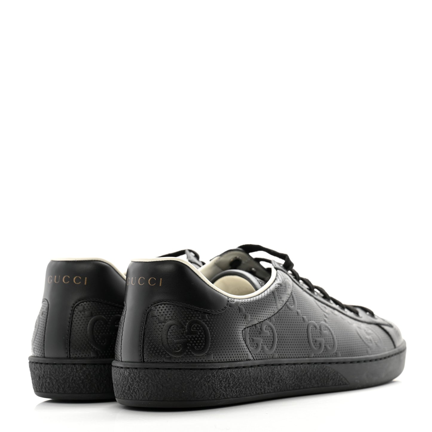 Calfskin GG Tennis Embossed Mens Ace Sneakers 8 Black