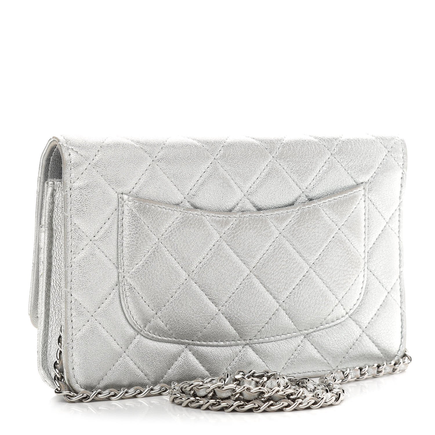Chanel Metallic Lambskin Quilted Wallet On Chain WOC Silver 2 of 13