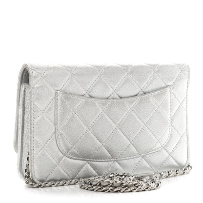 Chanel Metallic Lambskin Quilted Wallet On Chain WOC Silver 2 of 13