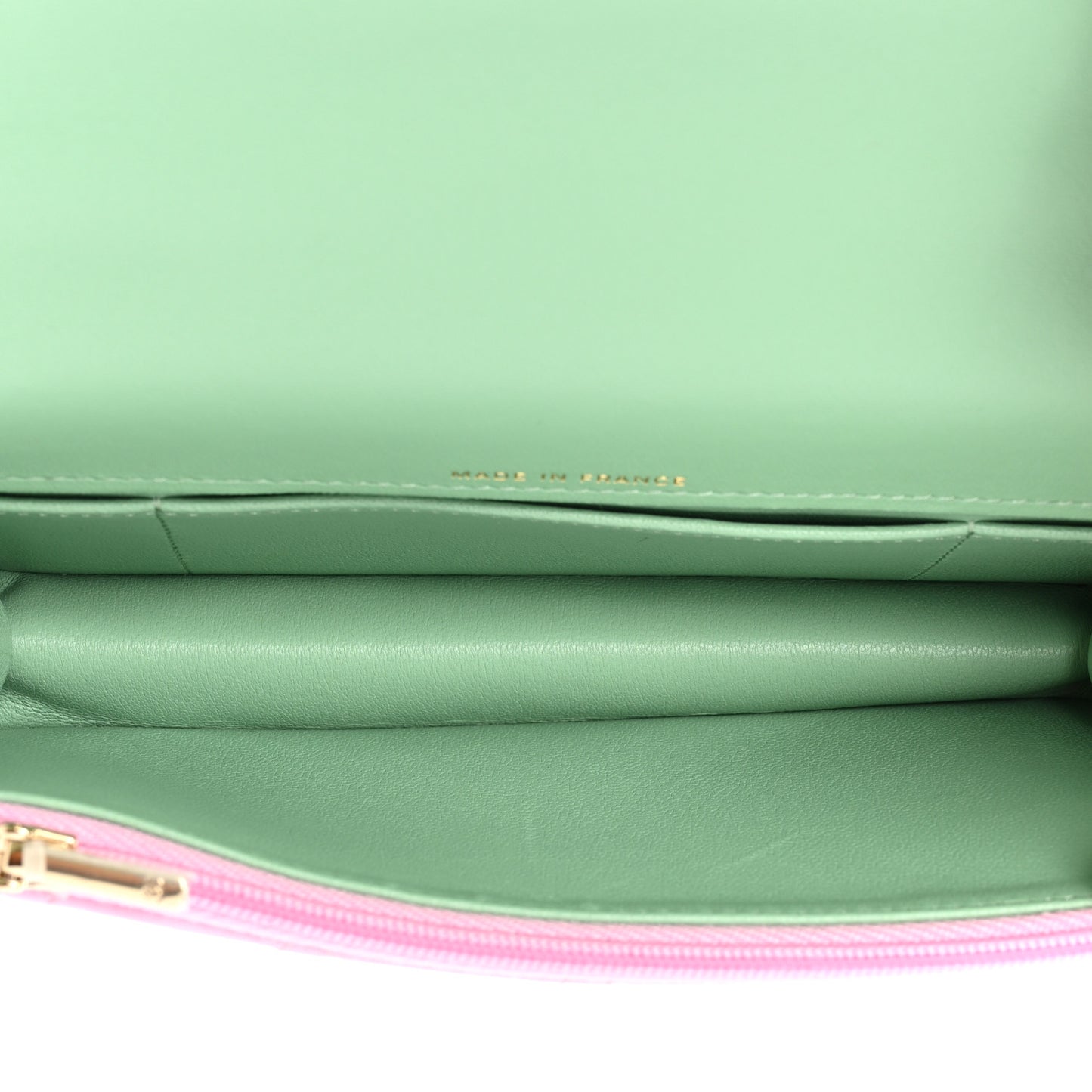 Lambskin Quilted Flap Phone Holder With Chain Lilac Light Green
