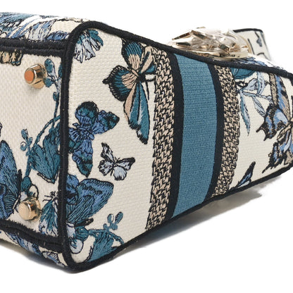 Christian Dior Canvas Toile de Jouy Mexico Embroidered Medium Lady D-Lite White Blue Multicolor 9 of 9
