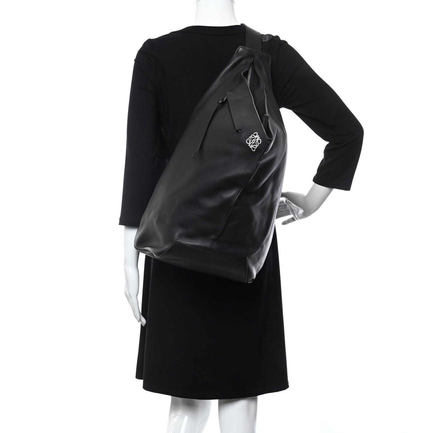 Grained Calfskin Sling Hobo Black