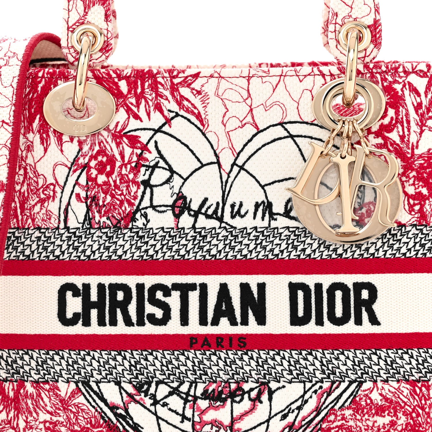 Christian Dior Canvas Embroidered Medium Dioramour D-Royaume Lady D-Lite Red Multicolor 8 of 10