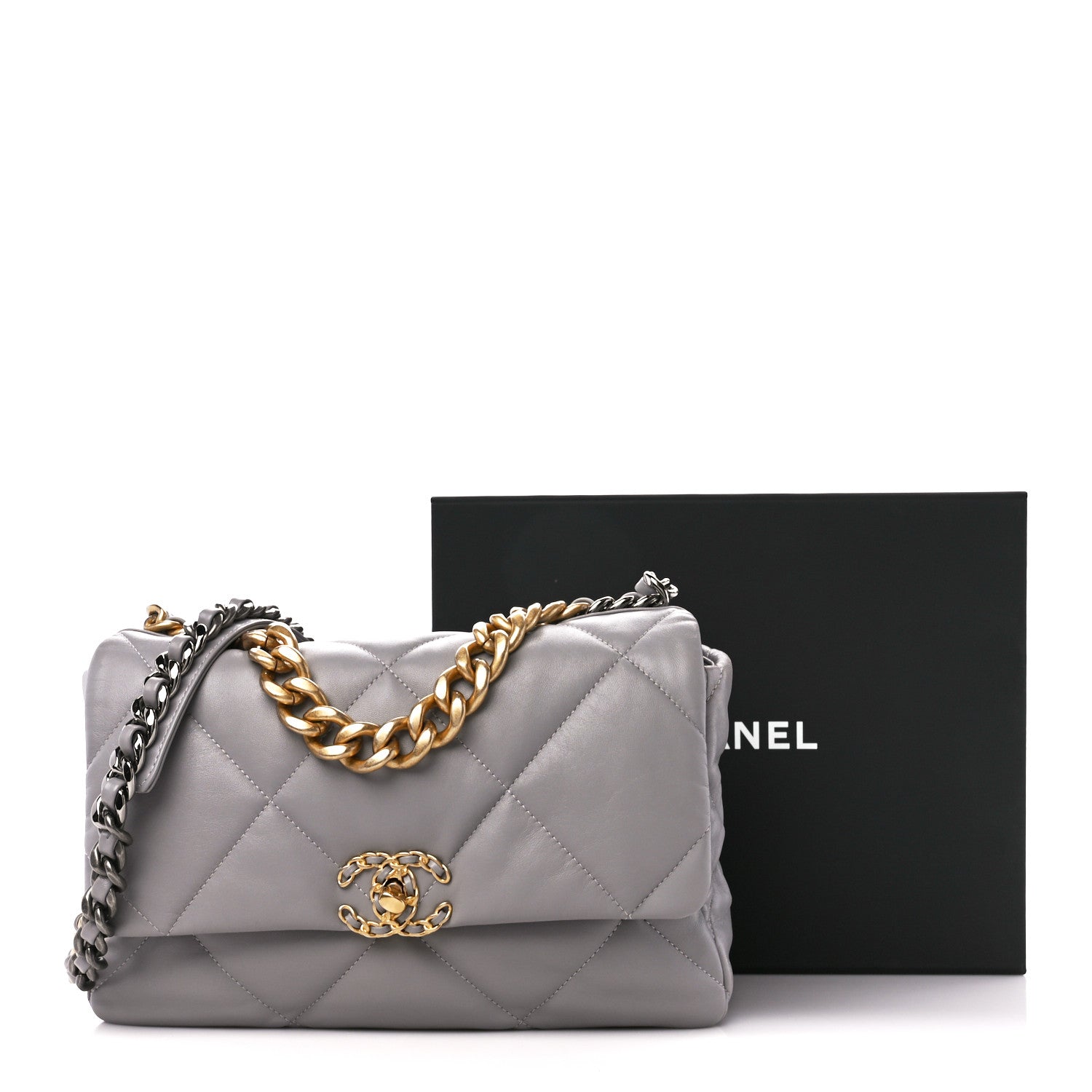 Chanel Lambskin Quilted Large Chanel 19 Flap Grey 12 of 12