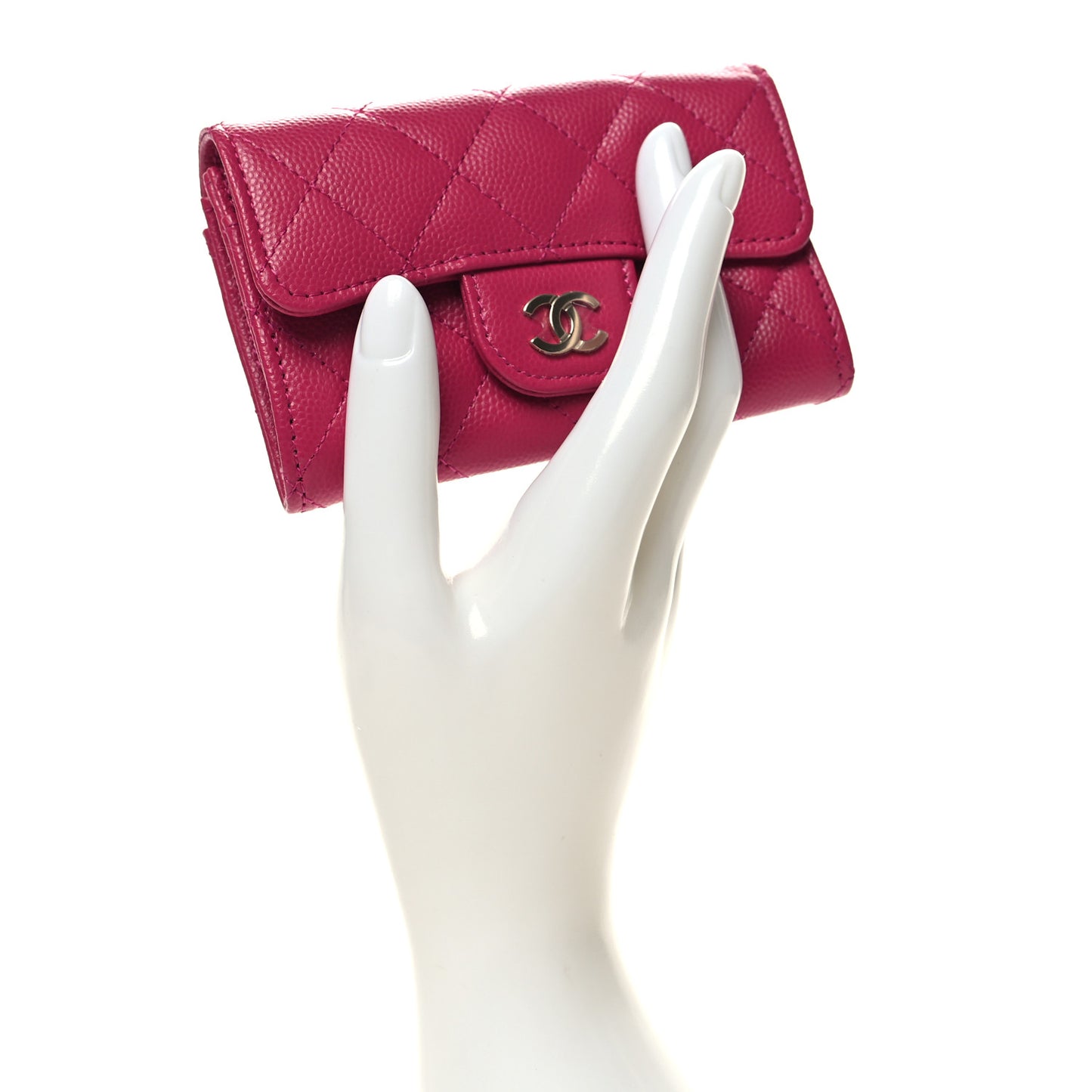 Caviar Quilted Flap Card Holder Wallet Fuchsia
