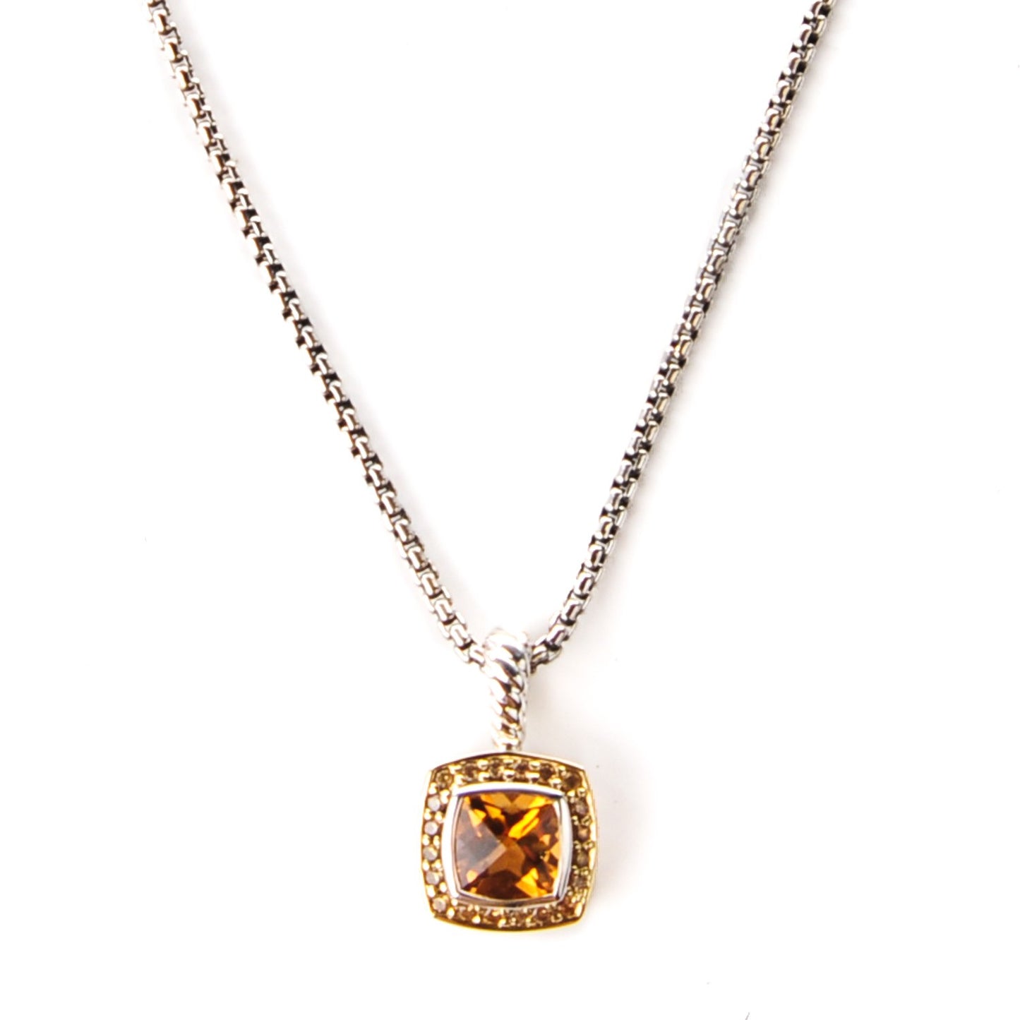 Sterling Silver Pave 18K Yellow Gold Citrine Yellow Sapphire 7mm Petite Albion Necklace