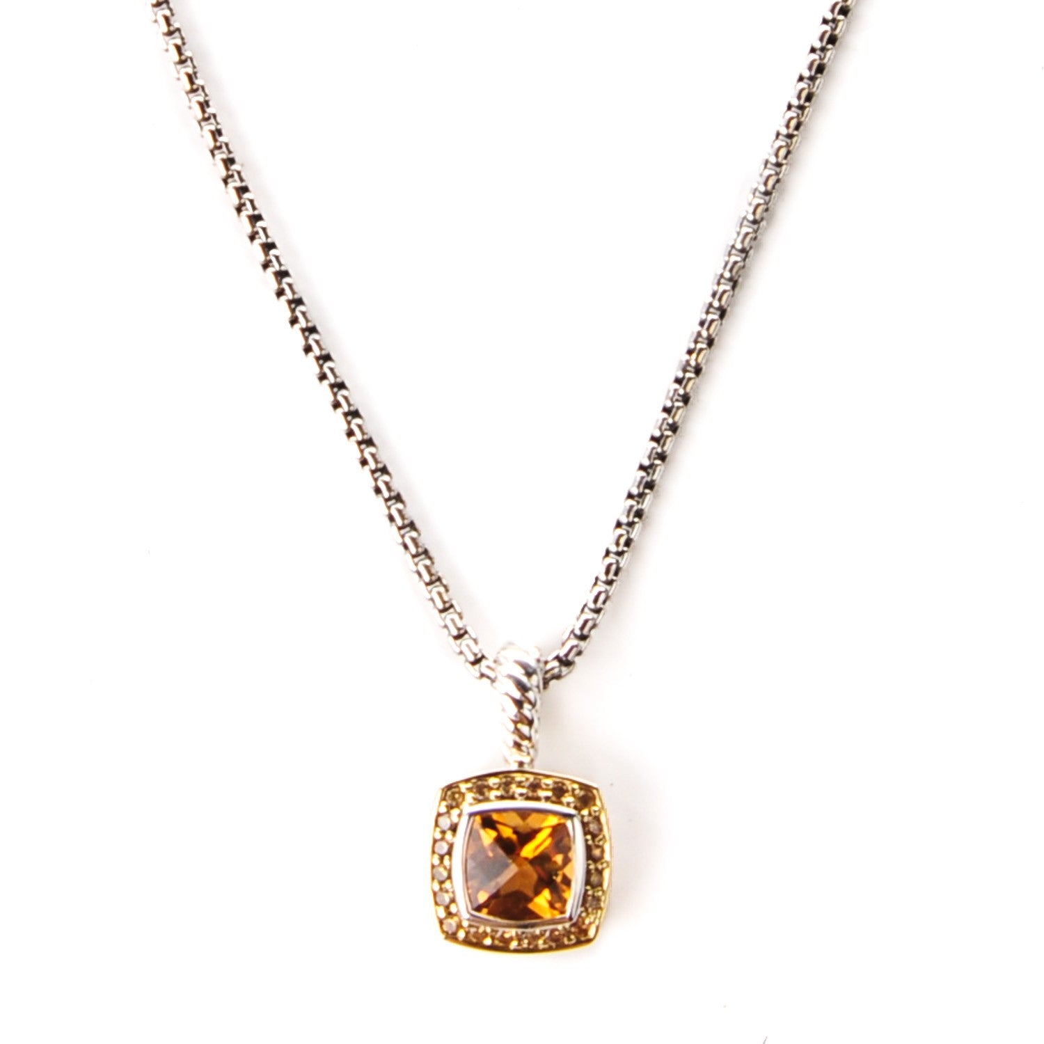 David Yurman Sterling Silver Pave 18K Yellow Gold Citrine Yellow Sapphire 7mm Petite Albion Necklace 1 of 6