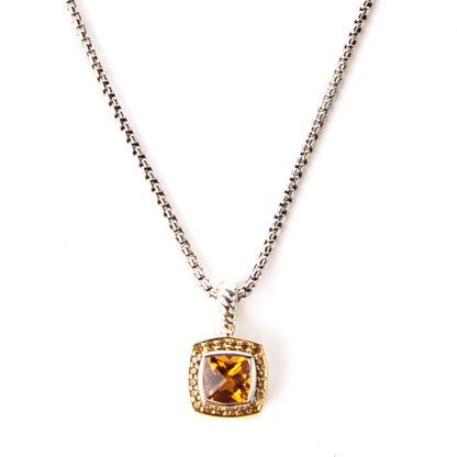 David Yurman Sterling Silver Pave 18K Yellow Gold Citrine Yellow Sapphire 7mm Petite Albion Necklace 1 of 6