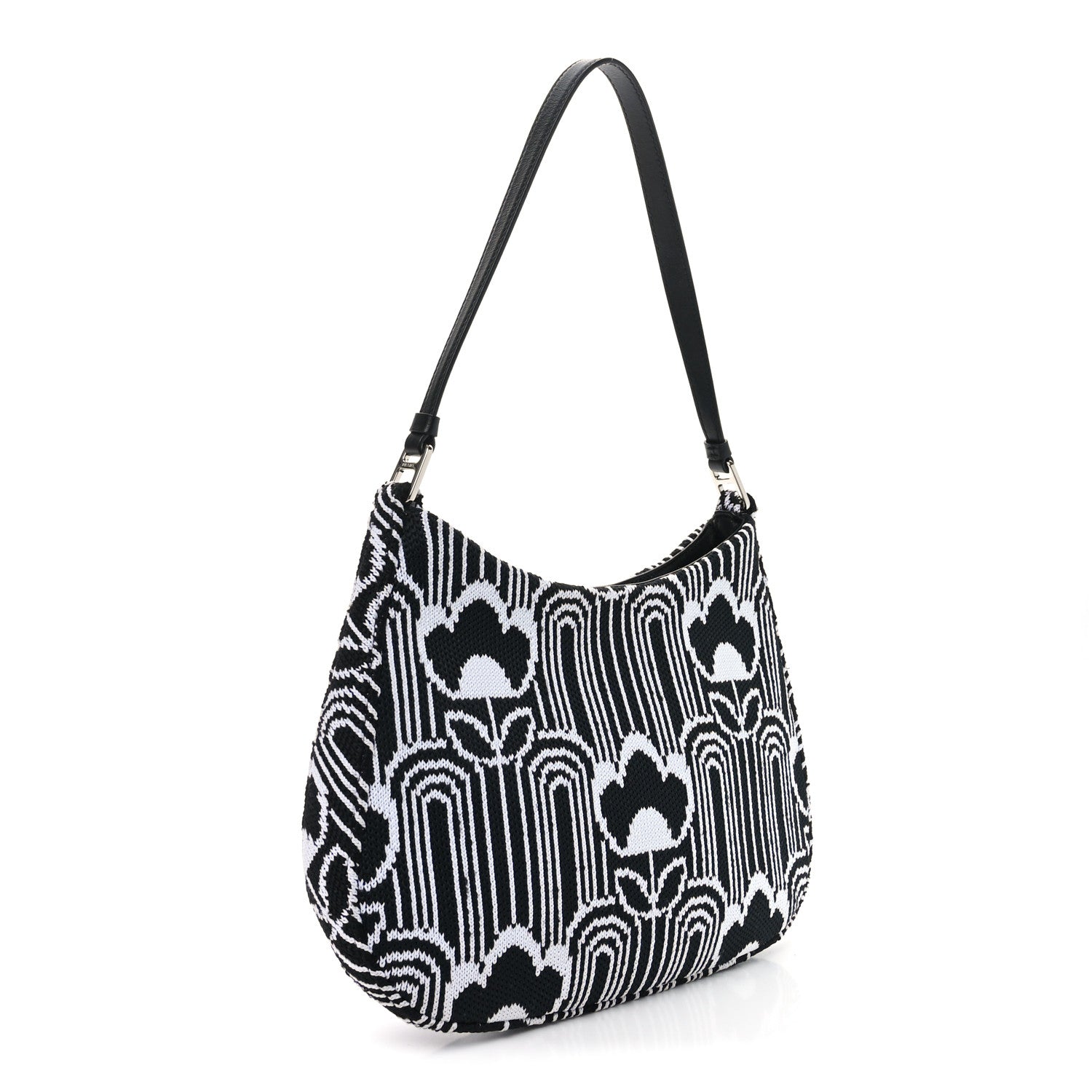 Prada Maglia Jacquard Cleo Shoulder Bag Black White 3 of 9