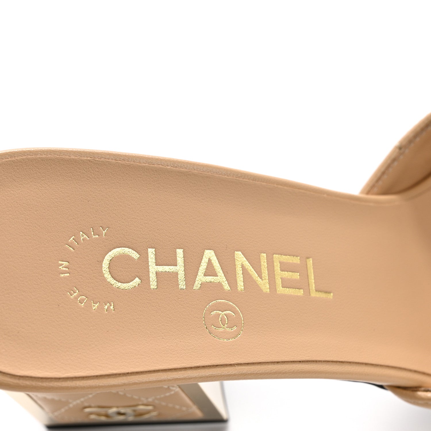 Chanel Lambskin Quilted CC Mules 38.5 Beige 6 of 9