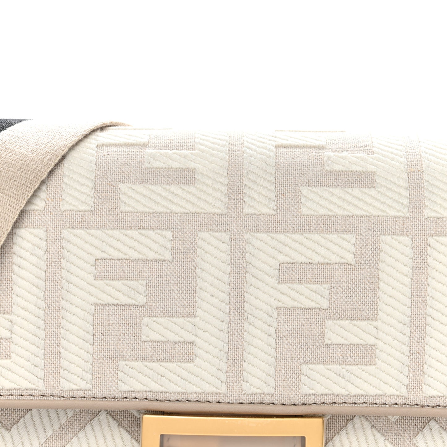 Canvas Vitello King FF Embroidered Baguette Grezzo White Nuvola