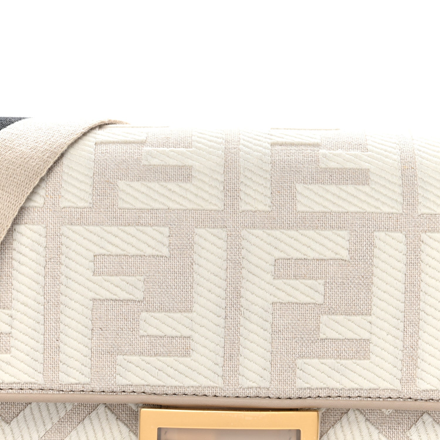 Fendi Canvas Vitello King FF Embroidered Baguette Grezzo White Nuvola 7 of 9