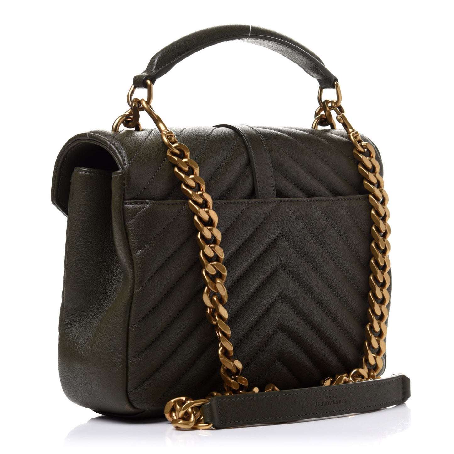Sheepskin Matelasse Chevron Monogram Medium College Bag Military Olive