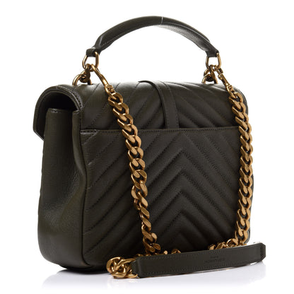 Saint Laurent Sheepskin Matelasse Chevron Monogram Medium College Bag Military Olive 3 of 13