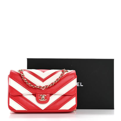 Chanel Lambskin Chevron Stitched Flap White Red 12 of 12
