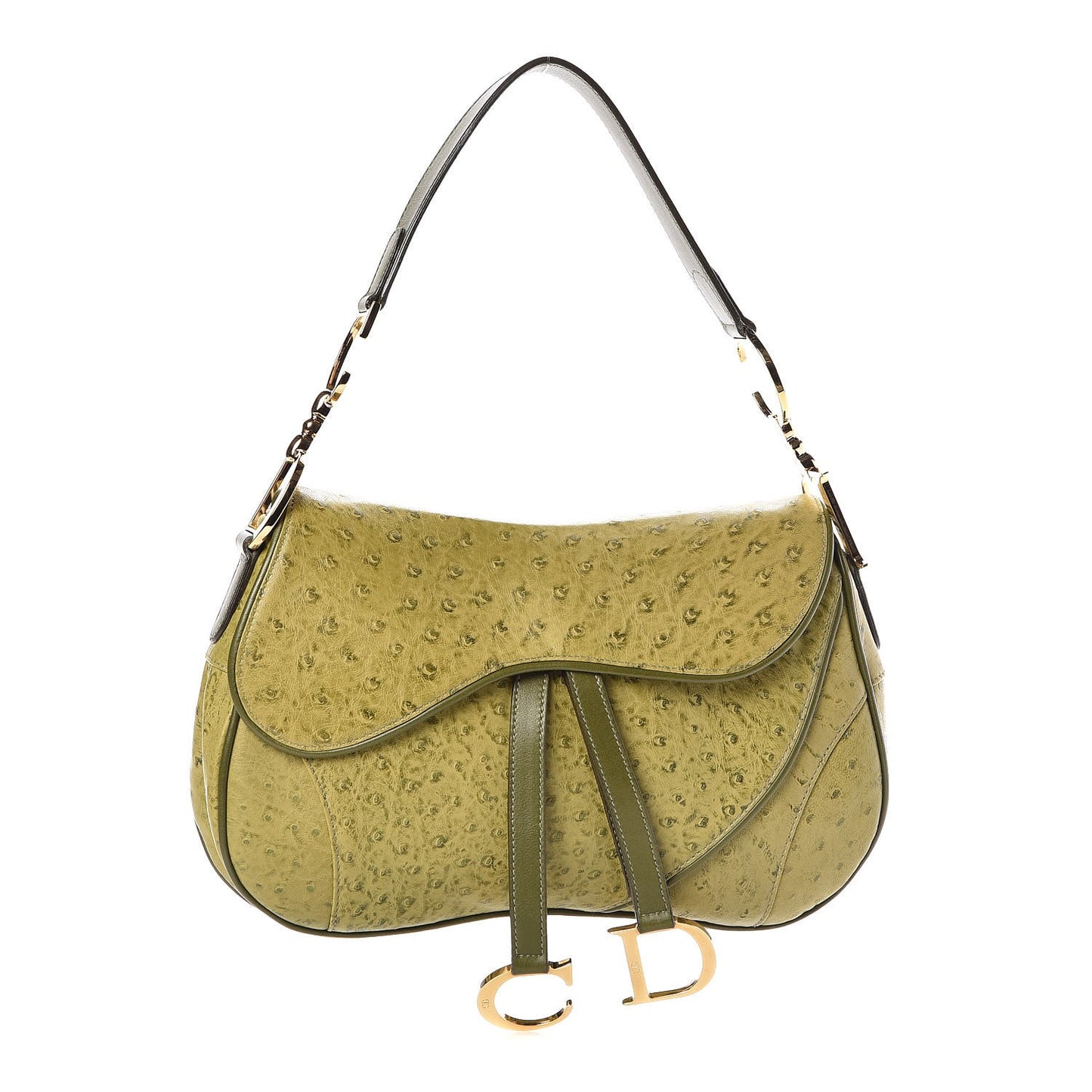 Ostrich Double Saddle Bag Green