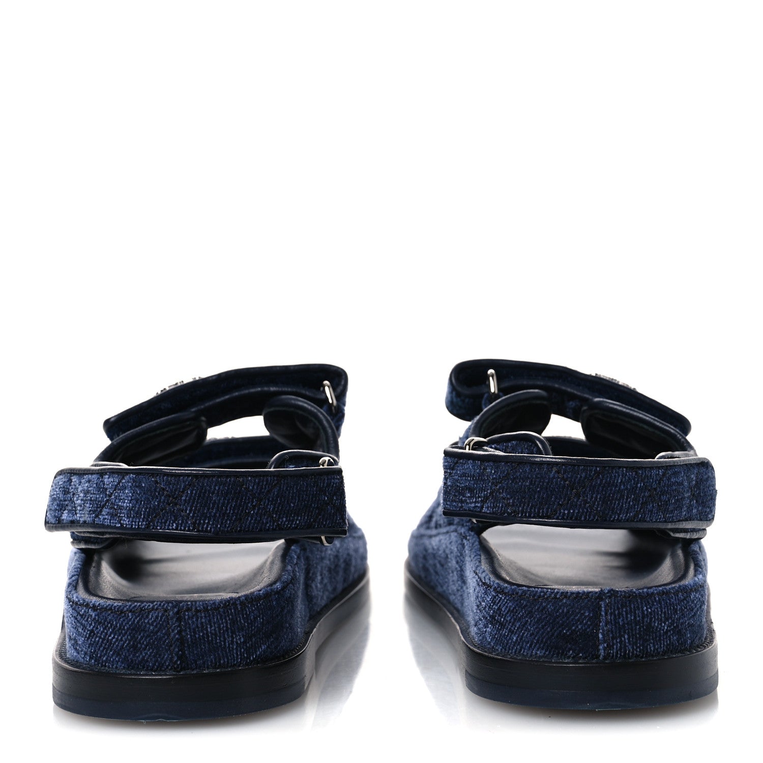 Chanel Velvet Velcro Dad Sandals 37.5 Blue 6 of 12