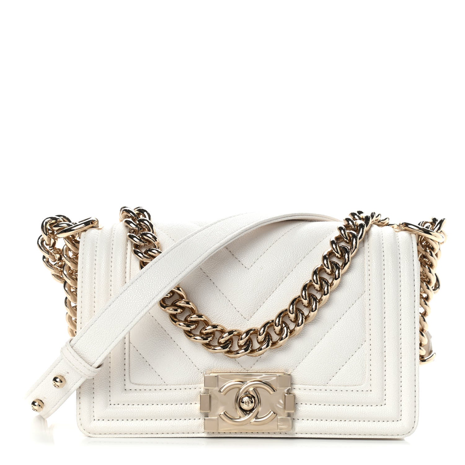 Chanel Caviar Chevron Quilted Small Boy Flap White 1 of 9