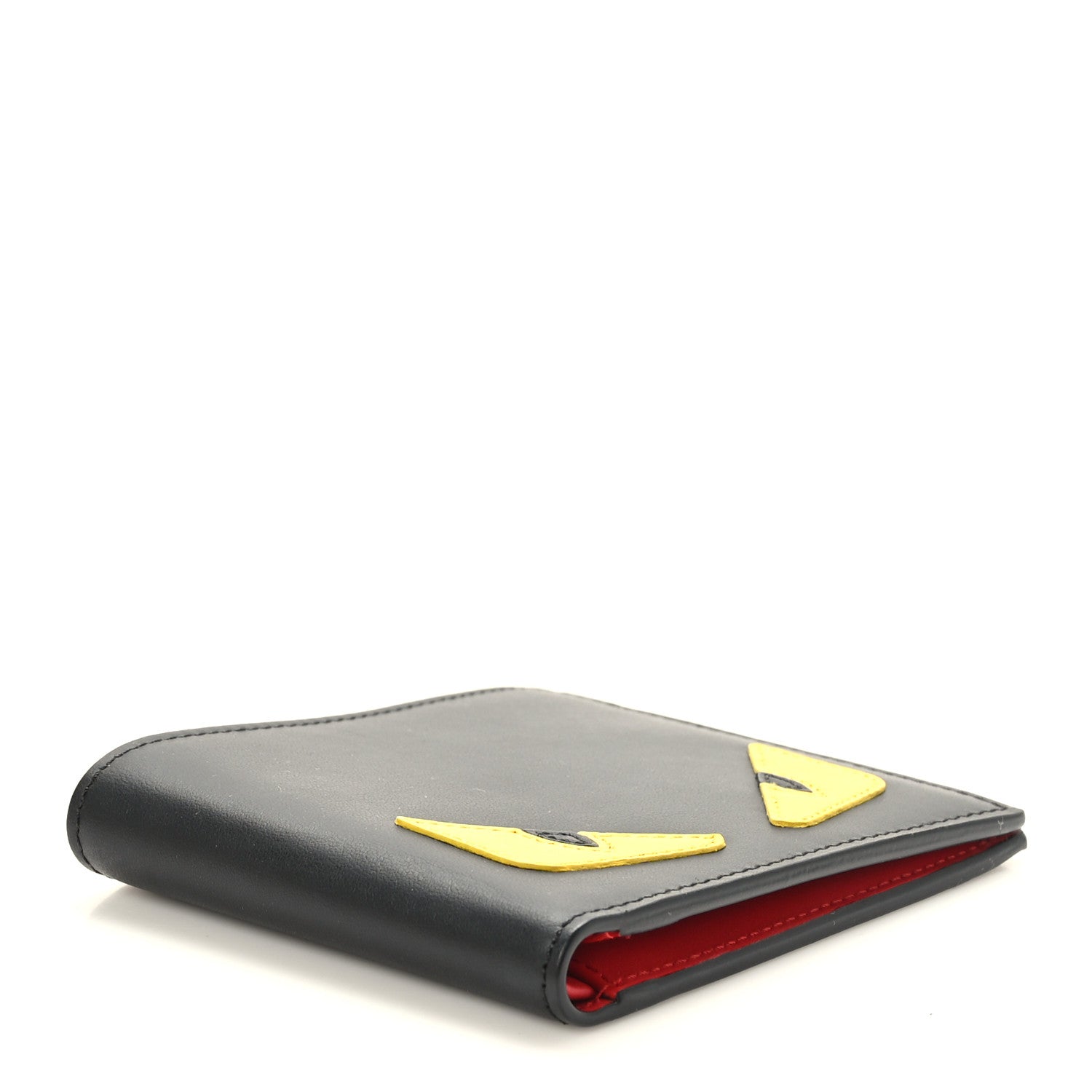Fendi Vitello Century Monster Eyes Inlay Bi-Fold Wallet Black Giallo Rosso 4 of 6