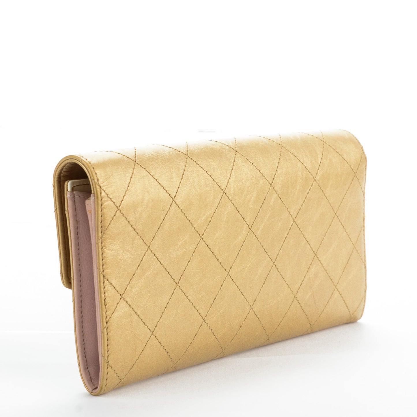 Aged Metallic Calfskin Quilted Large Palette Flap Wallet Gold