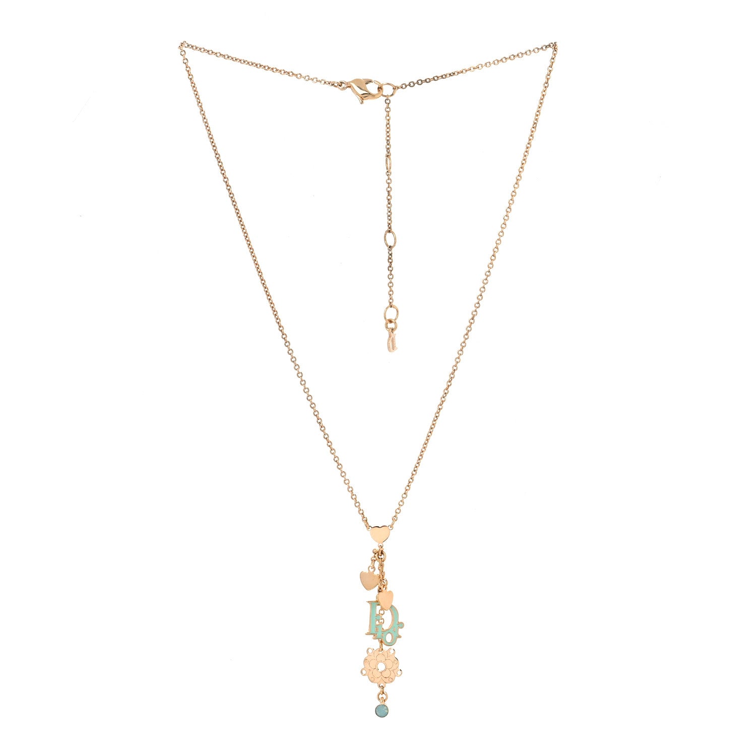 Christian Dior Resin Flower Heart Logo Charm Necklace Blue 2 of 6