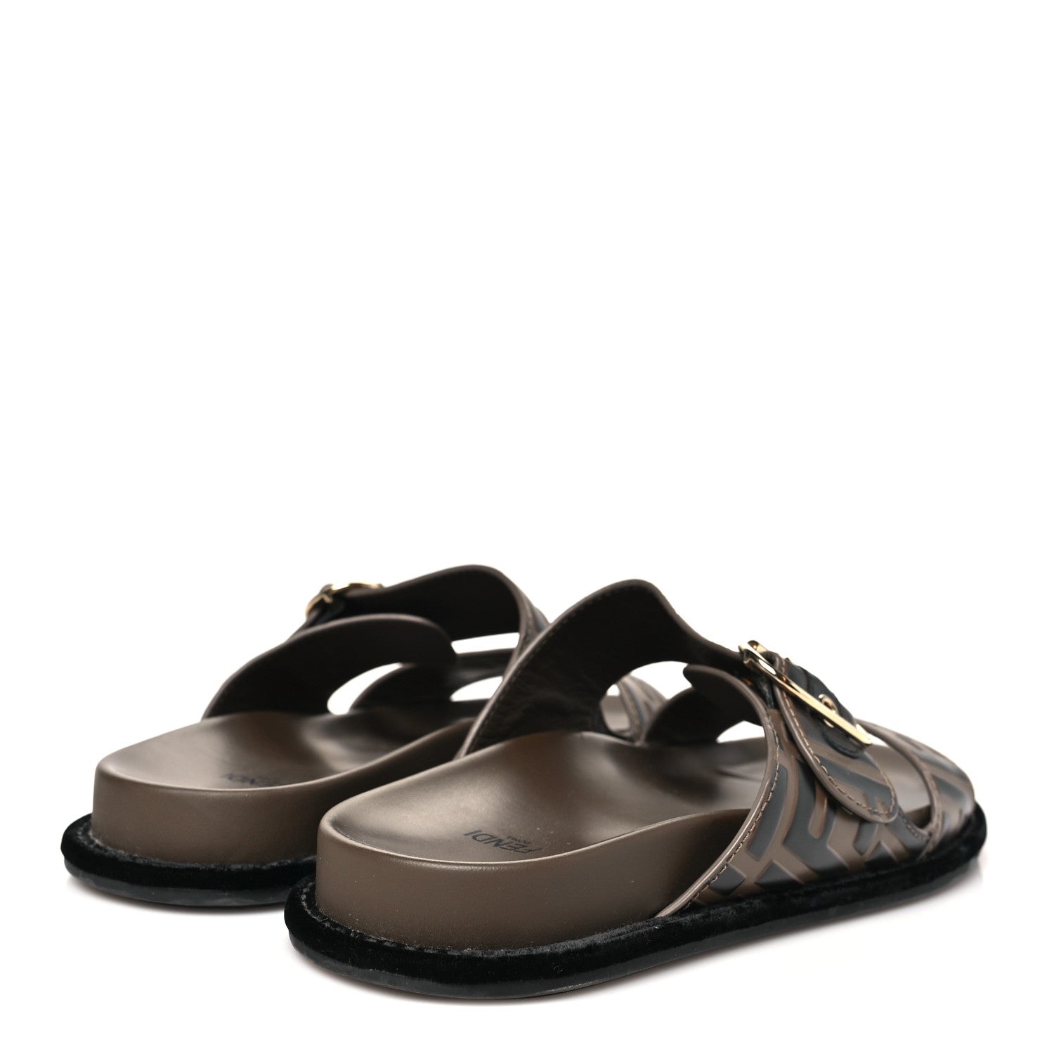 Fendi Calfskin FF Embossed Pearland Slide Sandals 38.5 Tobacco Moro 5 of 8