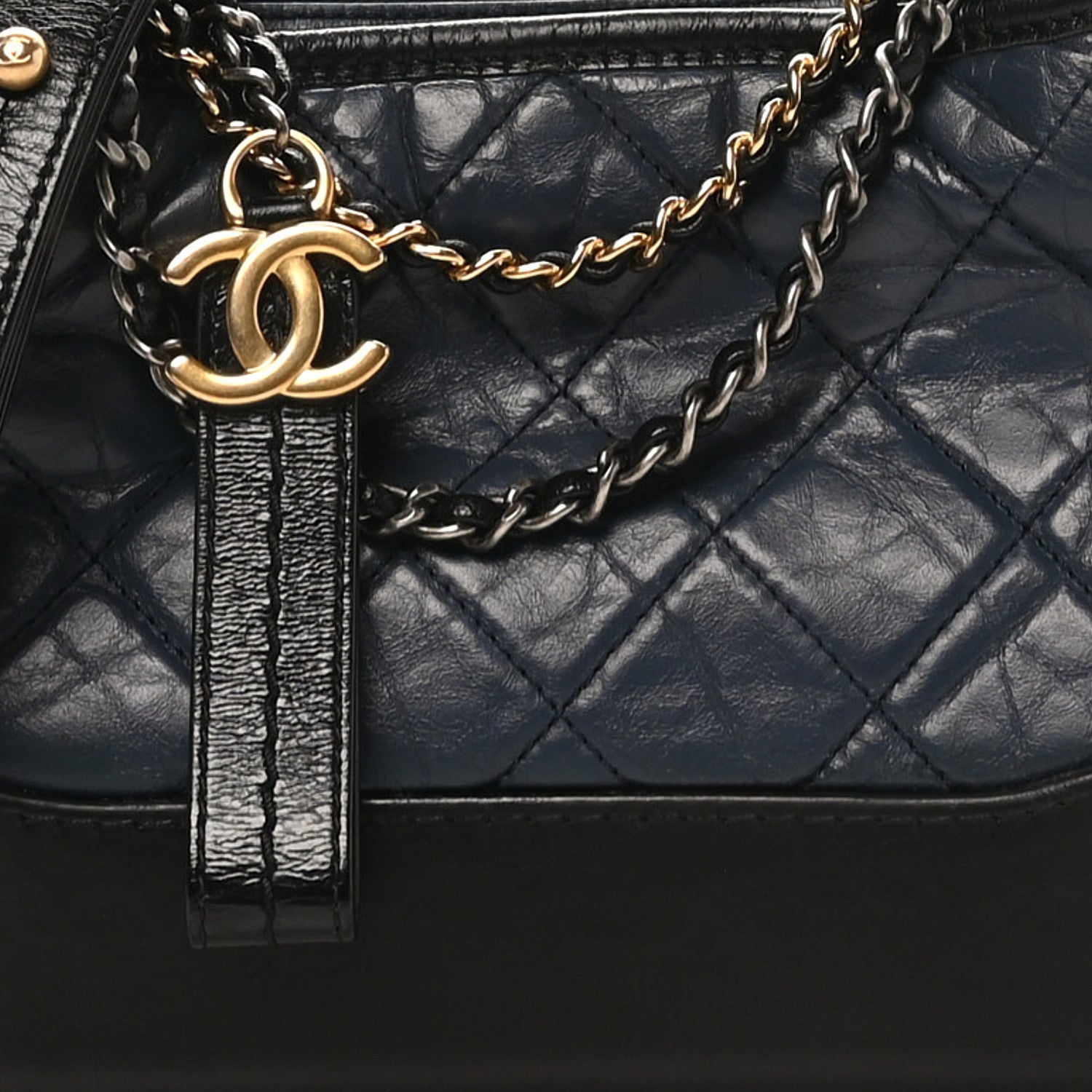 Chanel Aged Calfskin Quilted Small Gabrielle Hobo Navy Black 8 of 10