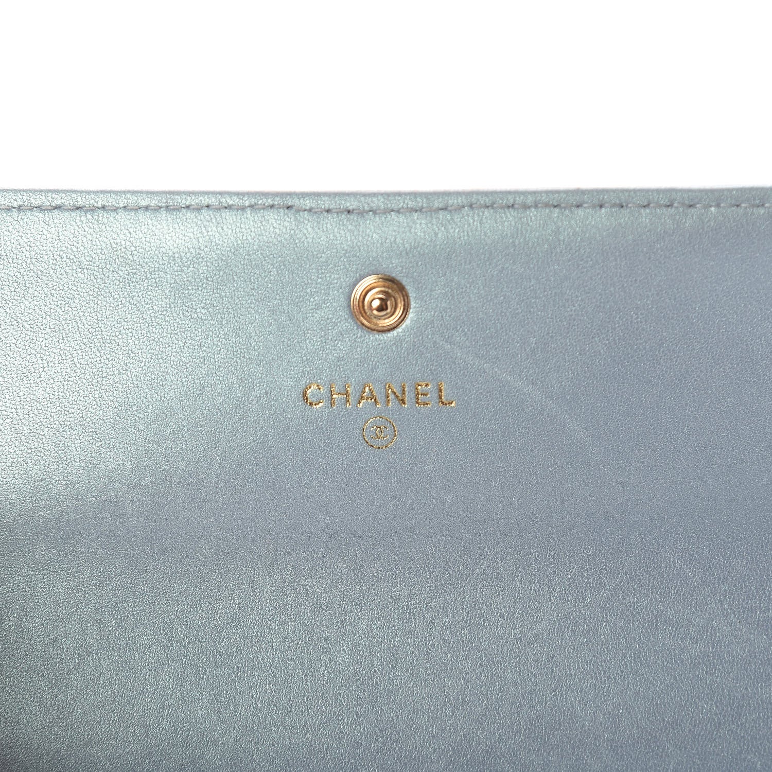Chanel Metallic Patent Calfskin Quilted Boy Large Gusset Flap Wallet Light Blue 6 of 8