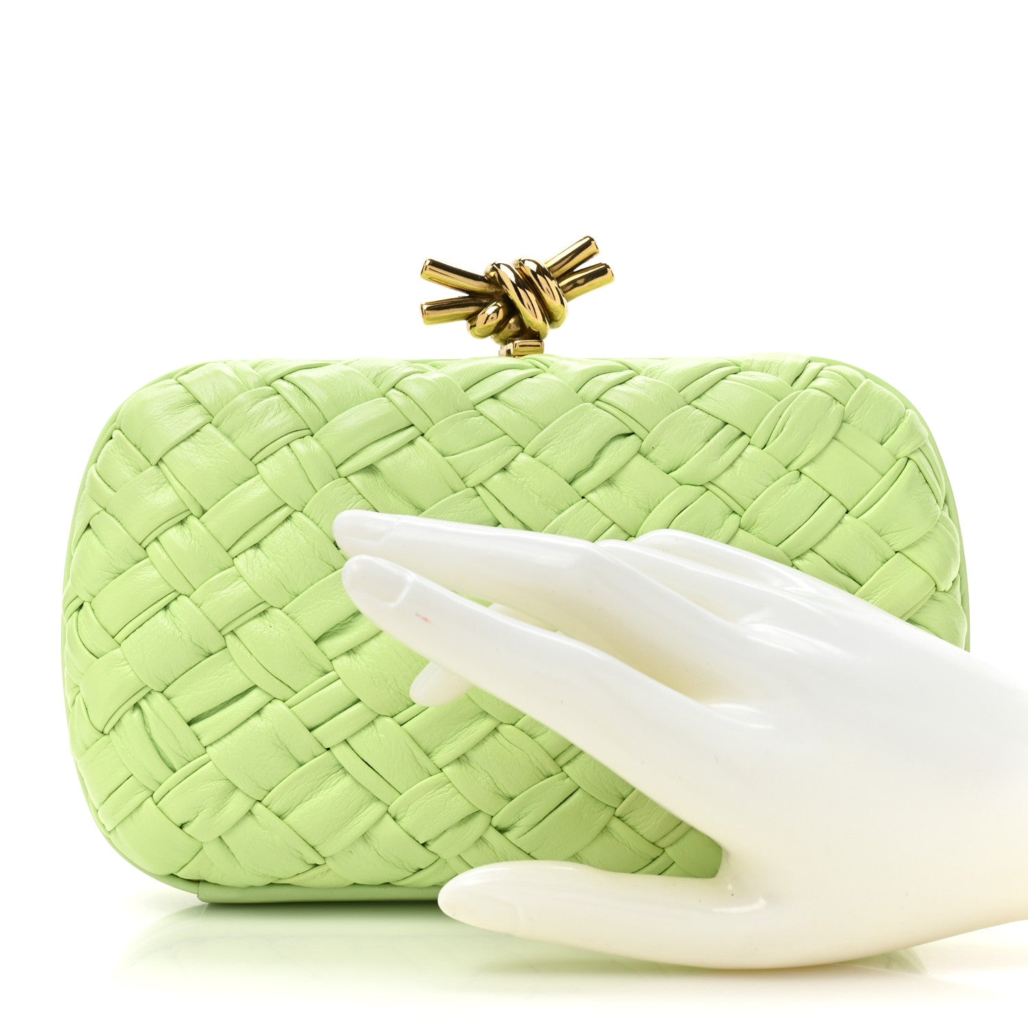 Bottega Veneta Nappa Pleated Intrecciato Knot Clutch Seafoam 2 of 11